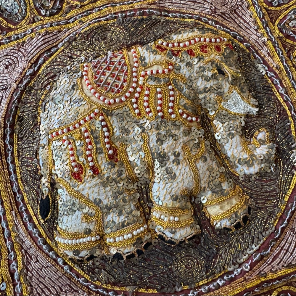 2x Pillow Cover Case Thai Burmese Embroidered Elephant Bead Sequins Handmade - Picture 3 of 8